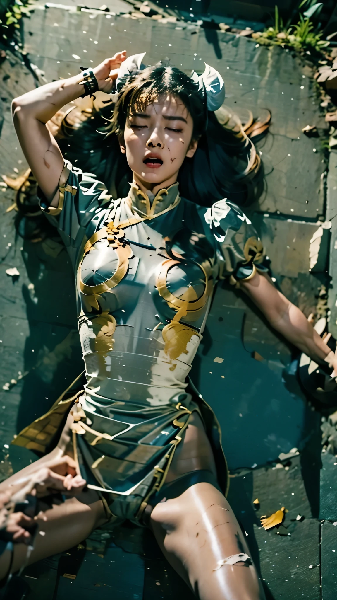 draw silver costume and pelvic curtain（Big rolled up on top）accurately 