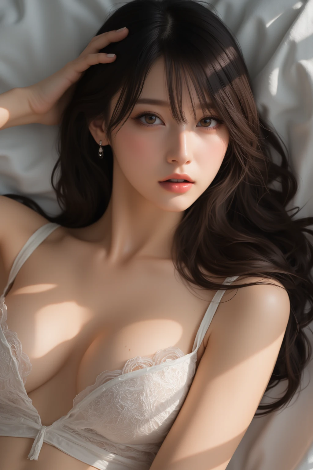 masterpiece, best quality, ultra-detailed, facing the camera head on, intricately detailed hyperdetailed, realistic, sharp features, highly detailed, sharp focus, perfect face, perfect face, perfect symmetrically perfect eyes, perfect full lips, flexible female form, cinematic, film light, hyper detailed, hyper realistic, masterpiece, atmospheric, high resolution, vibrant, dynamic studio lighting, nsfw, ((perfect lighting background luxurious bedroom background)), Sexy face, Facial expressions when receiving pleasure, very long multicolored hair, straight Bangs, accentuated super huge enormously Big breasts, Exposed cleavage, moonlight Eyes,tank top and micro thong lace panties, cowboy shot, spreading her legs open, sexy seductive slutty horny pose 