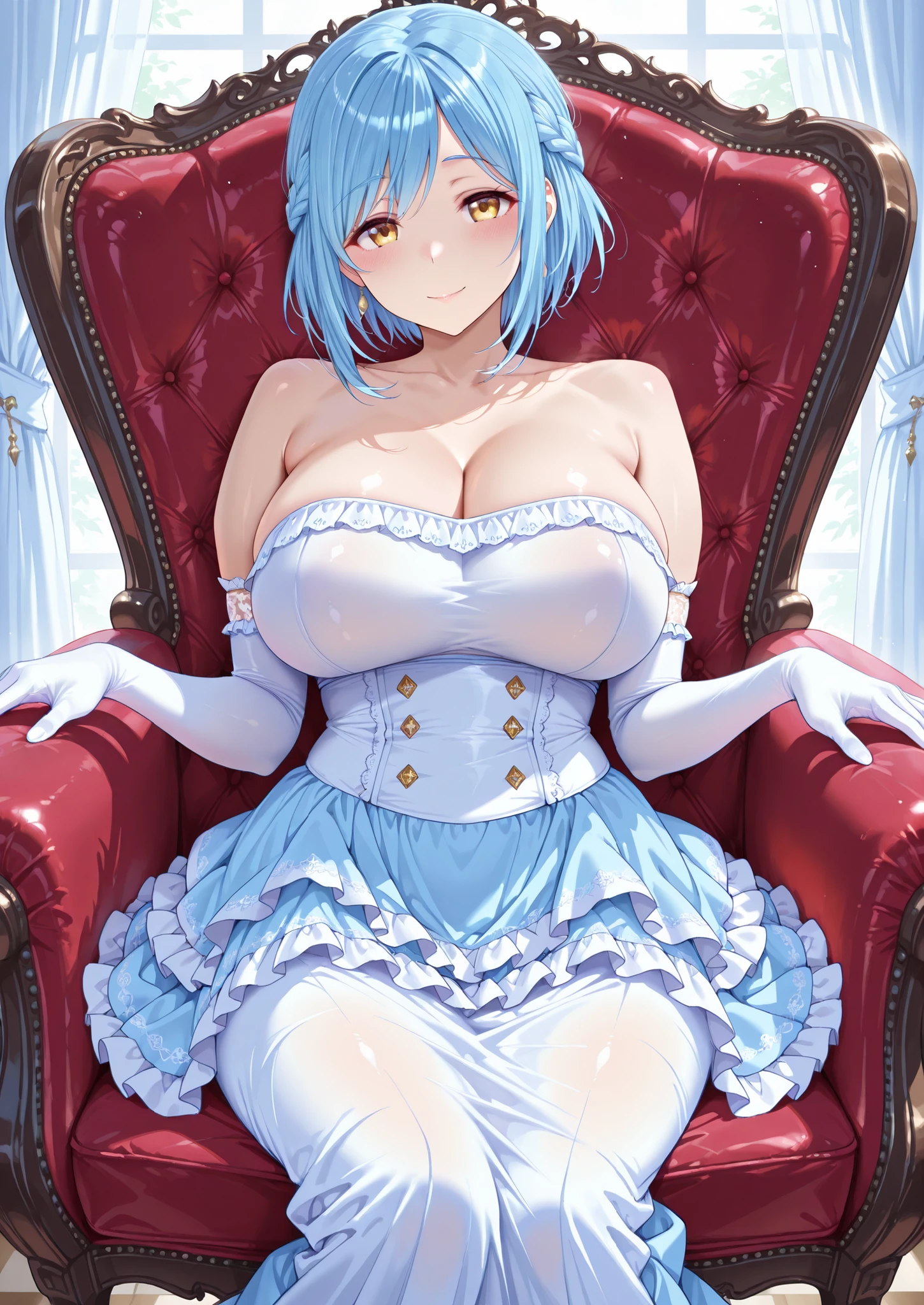 masterpiece, best quality, ultra-detailed, illustration, vibrant details,cinematic lighting,moody lighting
(1girl), solo, perfect anatomy, beautiful detailed eyes,dynamic angle, sharp focus, glowing eyes, detailed 4k eyes,
mature female, milf, breasts, huge breasts, gigantic breasts, curvy, thicc, <lora:miilkywayz-vtuber-richy-v1:1> miilkywayz, blue hair, horns, mature female, curvy, gigantic breasts, plump, fat, wide hips, <lora:maid_cosplay:0.8>, maid cosplay, maid, maid outplay[::2],
sitting on chair, feet, (head tilt:0.8)
(sad, tears:0.9),
candid, modelshoot style,(fcDetailPortrait:0.8), [simple background:beautiful scenery:0], (best illumination, beautiful detailed glow),
<lora:more_details:0.3> ,
<lora:hairdetailer:0.5>,