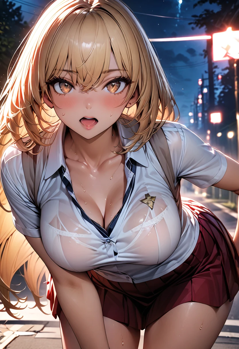 Upper body close-up、highest quality、cute、One Girl、alone、Blonde、Red eyes、Grin、Golden Hour Sky,absurdres, absolutely resolution, incredibly absurdres, best quality, (masterpiece:1.4), ultra-detailed, ultra high res, RAW photo,8k resolution, realistic, colorful, detailed illustration,
detailed shadow, highres, sharp focus, an extremely delicate and beautiful, extremely detailed CG, unity 8k wallpaper,
BREAK
strong light, perfect lighting,
BREAK
(breast focus:1.4),(show off nipples:1.8), (exposing bare breasts:1.8), (exposed chest:1.8), (no bra:1.8),(open shirt:1.8), nsfw, torn clothes
BREAK
1 girl, cute girl,
((beautiful ultra-detailed body)), (beautiful (ultra-detailed skin)), highly detailed face, (perfect hands, perfect anatomy)
((beautiful ultra-detailed face,highly detailed face)), ((beautiful ultra-detailed hair)), ((gleaming skin)),
(round face, baby face, kawaii, cute: 1.1), (finerly detail face:1.4), ( beautiful detailed face:1.4), (extremely beautiful face:1.3),
detailed skin texture, beautiful detailed face, intricate details,
(perfect perfect Female Body, Perfect Anatomy Body), (slim body), (narrow waist, narrow thighs), (narrow stomach), (collarbones), ((perfect anatomy)),
((shiny skin)), ((pale skin)), (shy), (blush), smile,
BREAK
(beautiful ultra-detailed eye:1.1), bright eyes, (light particles:1.1) drawing, (masterpiece), (top quality), (realistic:1.3),
((clear beautiful delicate eyes)), big eyes,