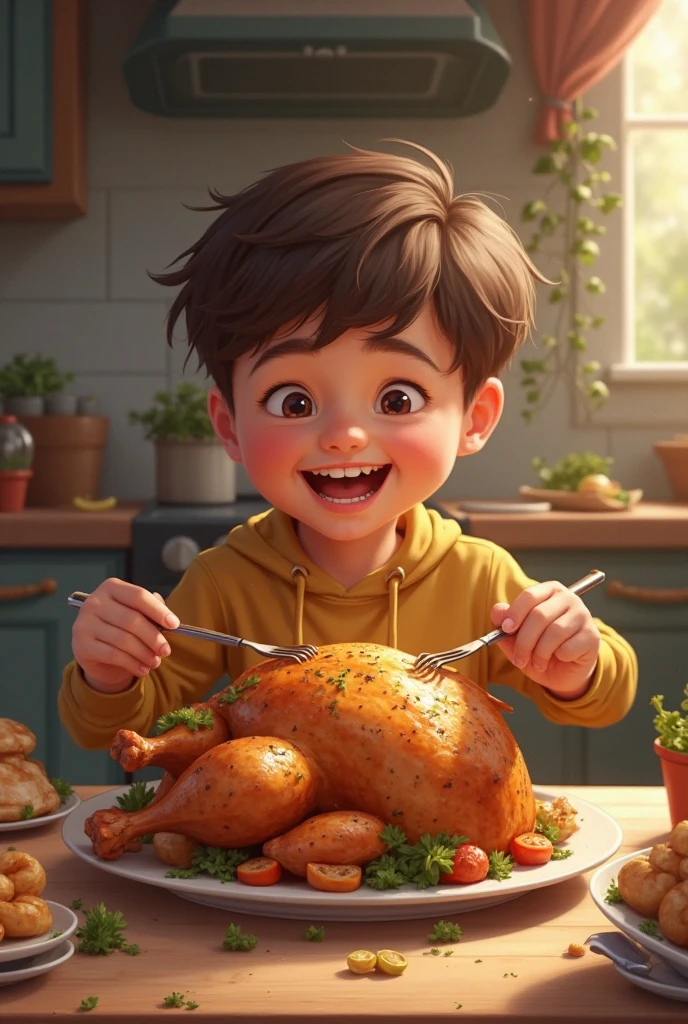 A kid,Turky bird, grilled 