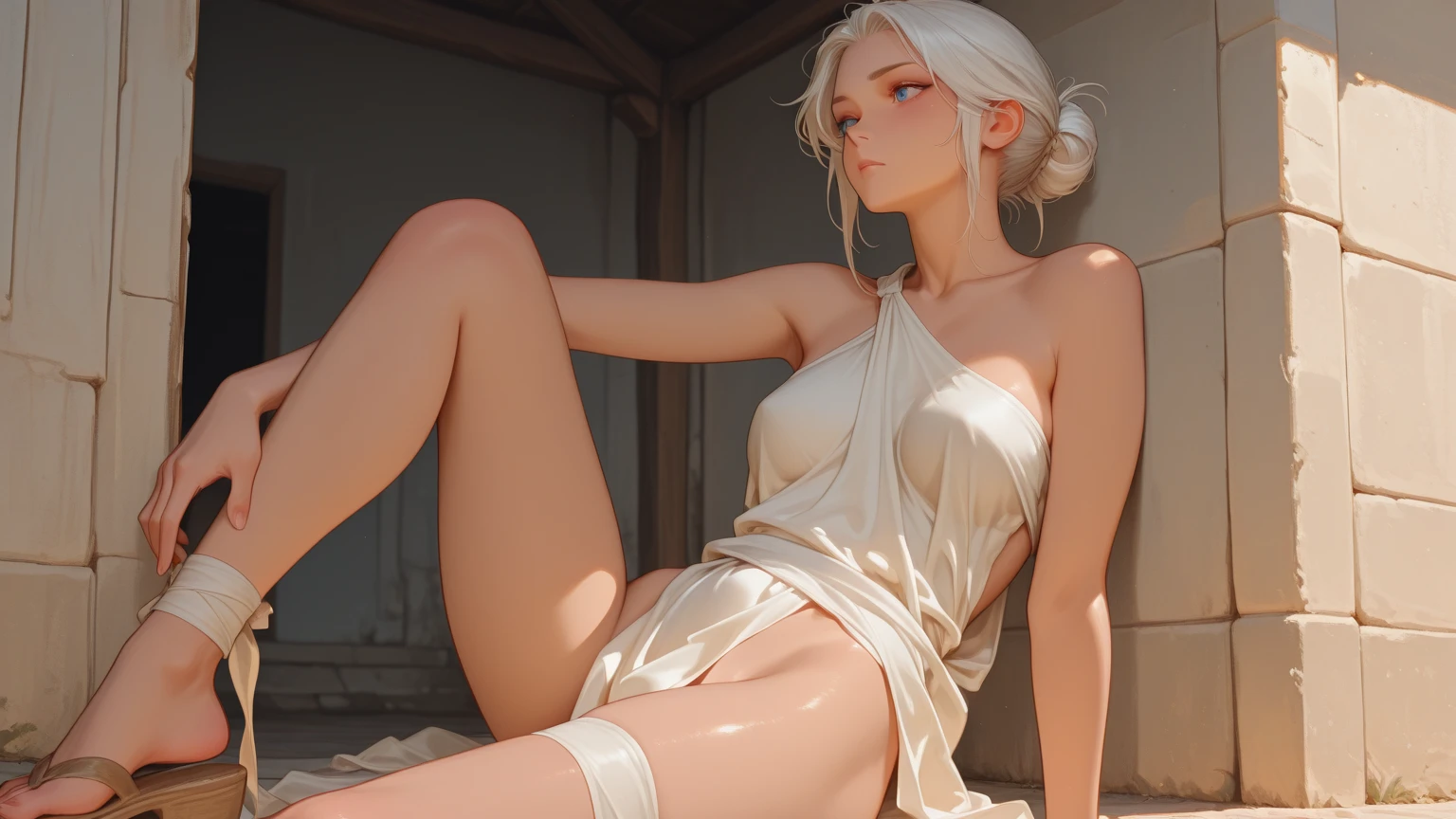 (masterpiece), (best quality), realistic, cinematic light, Hinata from Naruto, cool pose, battlefield background, perfect body, white eyes, white bobcut hair
