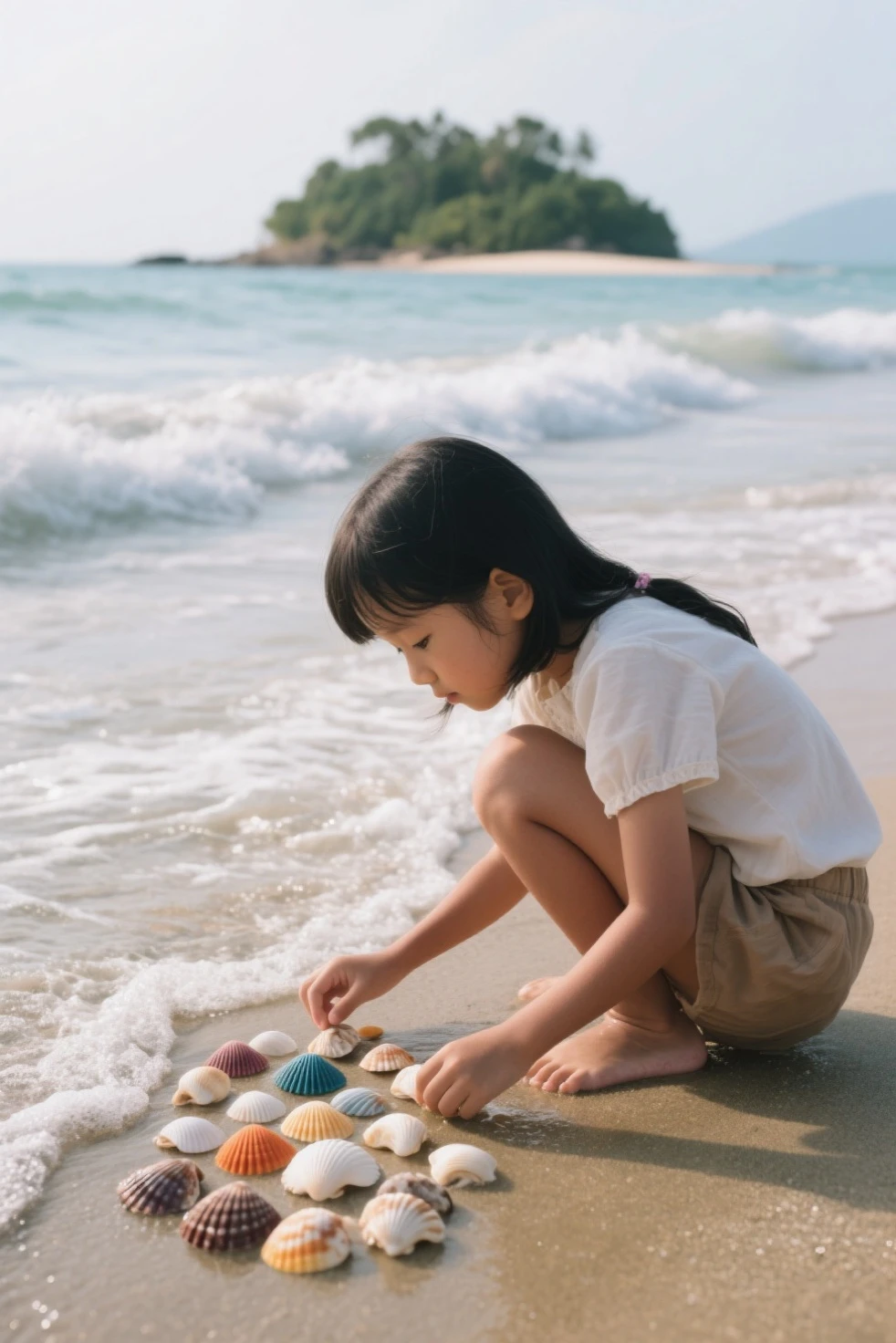 A 5-year-old girl named Mimi is playing alone in the sandbox.