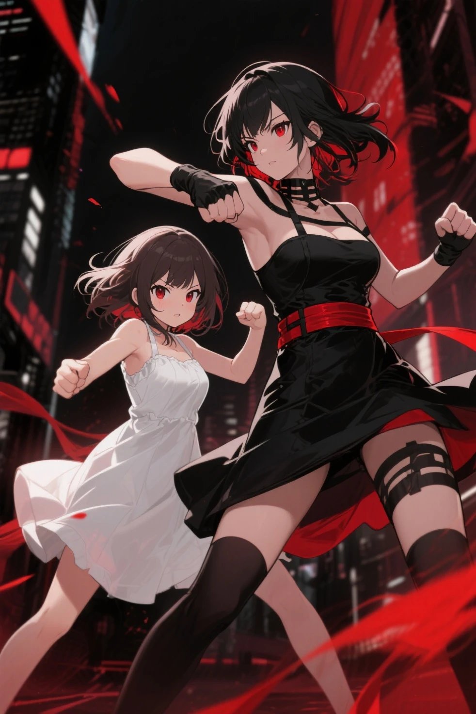 2 women, professional wrestling match, cutie, slender, flat chest,
fierce battle to the death, (2 fighters exchange of deadly techniques),
physical combat, fierce battle, heat, sweat, droplets, endures,
overflowing fighting spirit and anger, scream, roar,
BREAK in public, outdoor special wrestling stage, in big city, large crowd, cheers,
venue is filled with excitement. audience goes wild, chaotic ring stage, venue is hot,
(dynamic effects, rage energy, dynamic hair), excitement effect, sparkling and bright ring stage,
at night, flashy brightly lights, starry sky, skyscrapers, night lights, highly detailed landscape,
(masterpiece), (best quality), (extremely detailed), (highly presence image),
crisp image, sharp image, clear image, vivid image, noiseless image,
detailed body, highly detailed background,