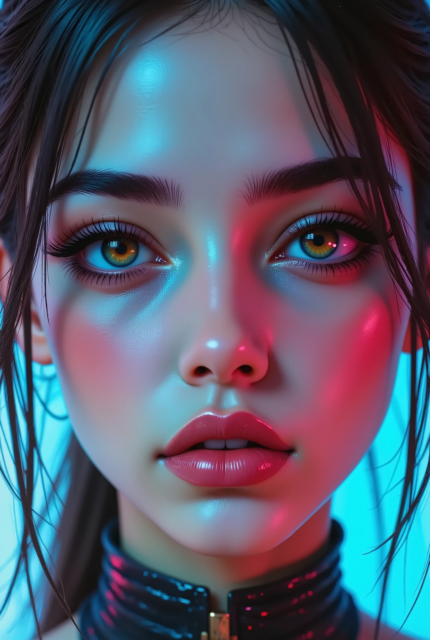 Realistic, (Photorealistic realism), ((ultra quality, extremely detailed digital art)), ((focus on extremely Realistic Proportion Body, Anatomically Correct:1.2)), Beautiful Girl, "ultra details Eyes: (acid-resistant terminology) (macro-details:1 . 25): * Moist corneal surface (visible aqueous layer:1 . 2) * Hyper-detailed iris stroma ((brown) with gold flecks) * Precise limbal ring (slightly darker pigmentation:1 . 22) * Pupil micro-texture (irregular edge authenticity:0 . 9) * Vasculature in sclera (subtle red veins radiating from limbus)" - "Lashes: blue individual synthetic fibers (crosshatched roots:1 . 2 , clump-free separation)" Technical Specs: (Optics: - "Zeiss Otus85mm f/1 . 4 lens (eye refraction calculations:1 . 3)" - "Shutter Speed:1/500 (freeze eye micro-movements)" - "Focus Stacking:7-point coverage on iris plane") (Post-Processing: - "Frequency separation for skin vs eye details" - "Selective sharpening: eyes200% , hair80%" - "Denoise: luminance20 , color35 (retain corneal speculars)") (Avoid: "pupil distortion , uncanny valley asymmetry , plastic-like wetness") UHD, perfect female body, {((Beautiful long legs in good style:1.35))}, ((no bra, no panties:1.3)), (medium butt), (skinny body build),(perfect hot model body:1.4), ((slim belly: 1.2)), (muscular body), dress a beautiful girl with a perfect figure in something nice, made of available materials (((latex), (lacy), (((leather))), ((jewelry)), steel, chains, chainmail, bracelets, pendants, earrings, everyday items)), I encourage you to draw them at the same time, ((Use any technique, any style, any outfit, Sew, ((embroider)),choose the color of your eyes, hair and even hairstyles)), ((I encourage you to choose the right background for your phenomenally drawn creation)), (Use any technique, any style, any outfit, arms tattoo,((micro skirt)),angelic cute face,white teeth, perfect beauty, long eyelashes, neon pink lips, oiled skin (psychedelic background, paranoia background),