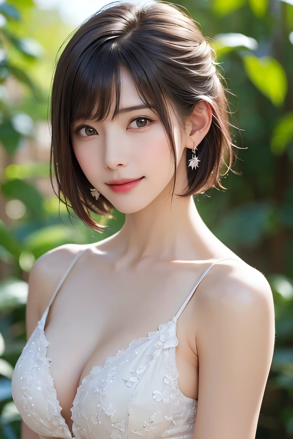 (((とてもエレガントでbeautiful、Perfect detail、Very detailed)))、whole body、Best Girl、The depth of the boundary is written、whole bodyが美しく細かい、Thin legs、One Girl、20-year-old、Very short hair、Spiked Hair、Gray and silver hair、beautiful and fine hair、Perfect Face、beautiful, detailed, Deep Eyes、Delicate arms and hands、Pale skin、Earrings、beautiful and gorgeous necklace、Colorful background、HD background、Blurred Background、とても繊細でbeautiful、masterpiece、(((Highest quality、とてもbeautiful8K CG壁紙))、smile、white lace bikini