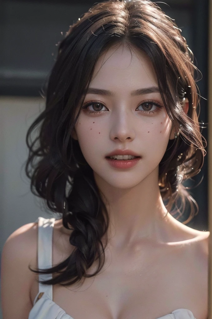 (masterpiece, Highest quality, Beautiful quality, Realistic, View your viewers, Detailed lighting, Highly detailed skin, Very fine hair, Highly detailed teeth, Shadow, 8k:1.2), (Women's photos, One girl:1.2), Close-up photo with focus on face、