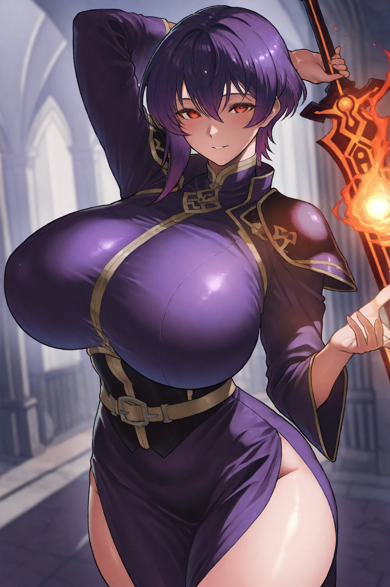Outrageous resolution+++、​masterpiece++、top-quality++、ultra-definition++、ultra-definition++、4k++、8k++、from side、（Background Focus）++、Sexily dressed woman casts a spell of a black knight with huge breasts fluttering a red scarf with flame eyes fighting with black armor and black sword and purple flame on a moonlit night destroying a city、Rune of a black knight with huge breasts who wears purple flames on a moonlit night with black armor and black swords, and a red scarf with flame eyes.、The magic of a black knight with huge breasts who wears purple flames on a moonlit night with black armor and black sword and red scarf with flame eyes、A black knight with huge breasts who wears black armor, black sword, purple flame on the moonlit night flying above and fights with a red scarf with flame eyes、Brown-skinned, muscular busty mature dwarf living in a volcano wears a blacksmith apron and wields a blacksmith hammer、A goddess of a huge breasts black knight who wears black armor and black sword and purple flame on a moonlit night and wears a red scarf with flame eyes、detailed fantasy art、fantasy art style、Blake Brown skinned muscular big breasts mature woman dwarf living in beautiful ancient volcano wears blacksmith apron and wields blacksmithing hammer witch、A queen of black knights with huge breasts who wears black armor and purple flames all over her body on a moonlit night and wears a red scarf with flame eyes.、Fantasy Art Behans、A black knight sorcerer with huge breasts who wears black armor and black sword and purple flame on a beautiful moonlit night and wears a red scarf with flame eyes、A black knight sorcerer with huge breasts who wears black armor and black sword and purple flame on a beautiful moonlit night and wears a red scarf with flame eyes、Colossal breasts black knight shards fluttering with red muffler with flame eyes fighting with full body black armor and black sword and purple flame on a shiny floating moon night、A huge breasts black knight magic circle t