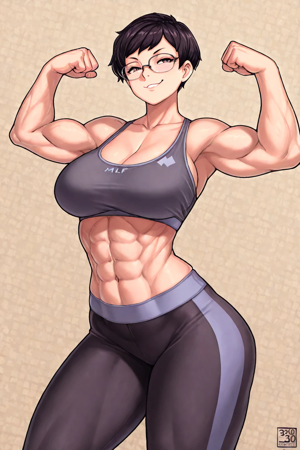 (muscular:1.5)abs<lora:Sweat:0.25> <lora:Super Pokkuti-000010:0.6>
masterpiece, best quality, highres, uh1, shirt, raglan sleeves, collarbone, long sleeves, denim shorts, pantyhose, fang,, shirt lift, bra, <lora:uzaki_hana:0.5>