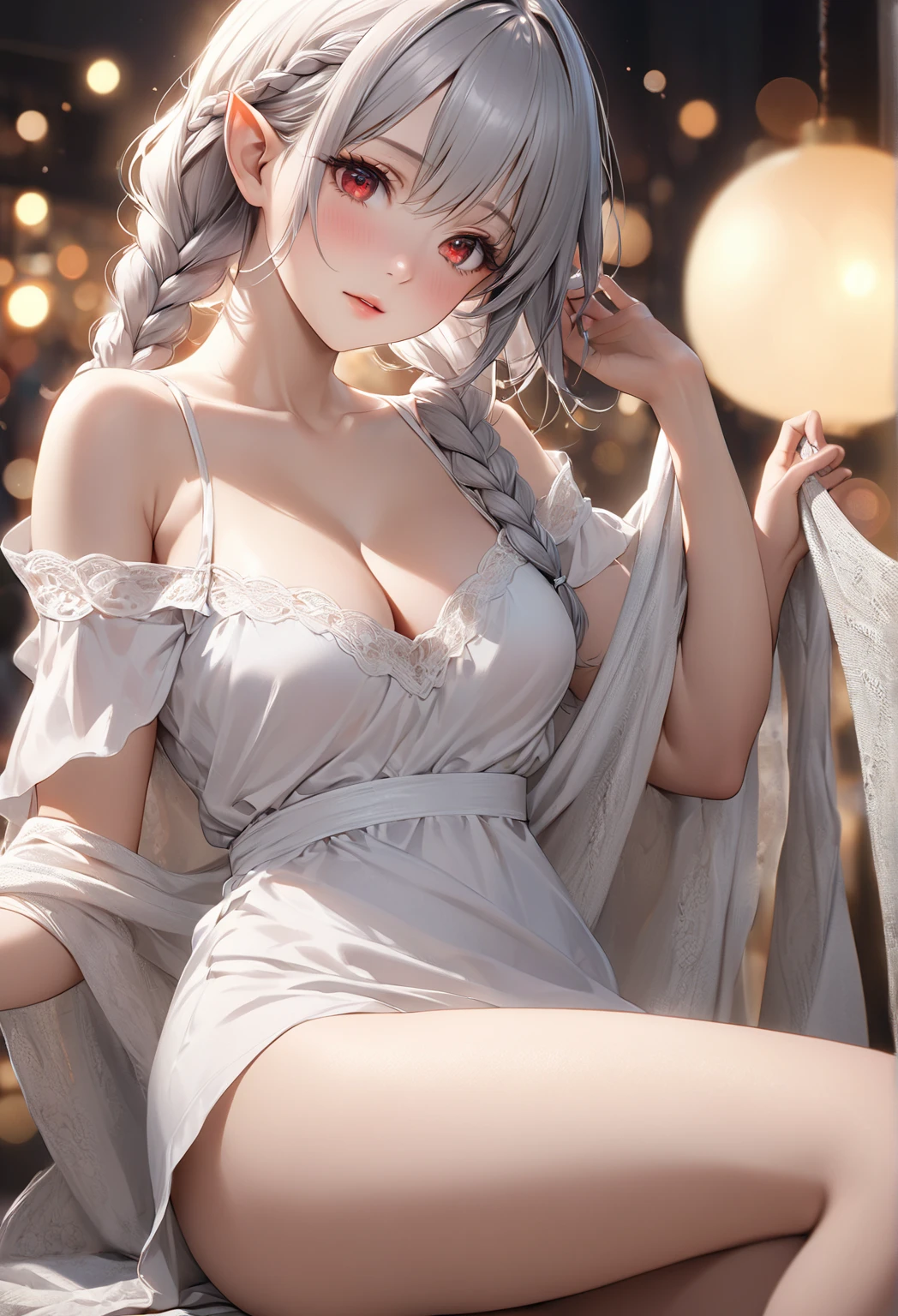 (From Under:1.3, Leaning forward:1.3, on the floor on all fours:1.3,)knee bend,Moisturize the skin,Get wet all over your body,Clear liquid slips from face,Transparent liquid slipped from the chest,The skin glows,whaite hair,eyes as bright as gems,The eye,solo person,wavy and long hair,Long hair shawl,full-body viereek goddess costume,Goddess of Athens,(silver lace transparent:1.2),cropped shoulders,Off-the-shoulder tight dress,D-cups,Delicate depiction of clavicle,Delicate depiction of clavicle,tight bikini,