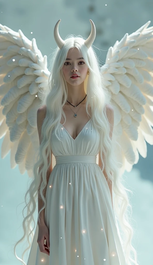 (masterpiece)+, (bestquality)+, (intricate detailed)+, Showroom concept, lens flare, Camera artifacts, Professional Photographer, 10, HDR, Longitudinal symmetry,Beautiful fairy girl in heavenly environment. Angels must be all white., Have pink hair., White skin, timid, And white clothes.. He must be strong and fat., Long swaying hair, Mohikan. With beautiful and elegant wings.. Angels should be in beautiful places., with paradise landscape in the background. The image should be realistic and similar to the photo..,((perfect anatomy ))