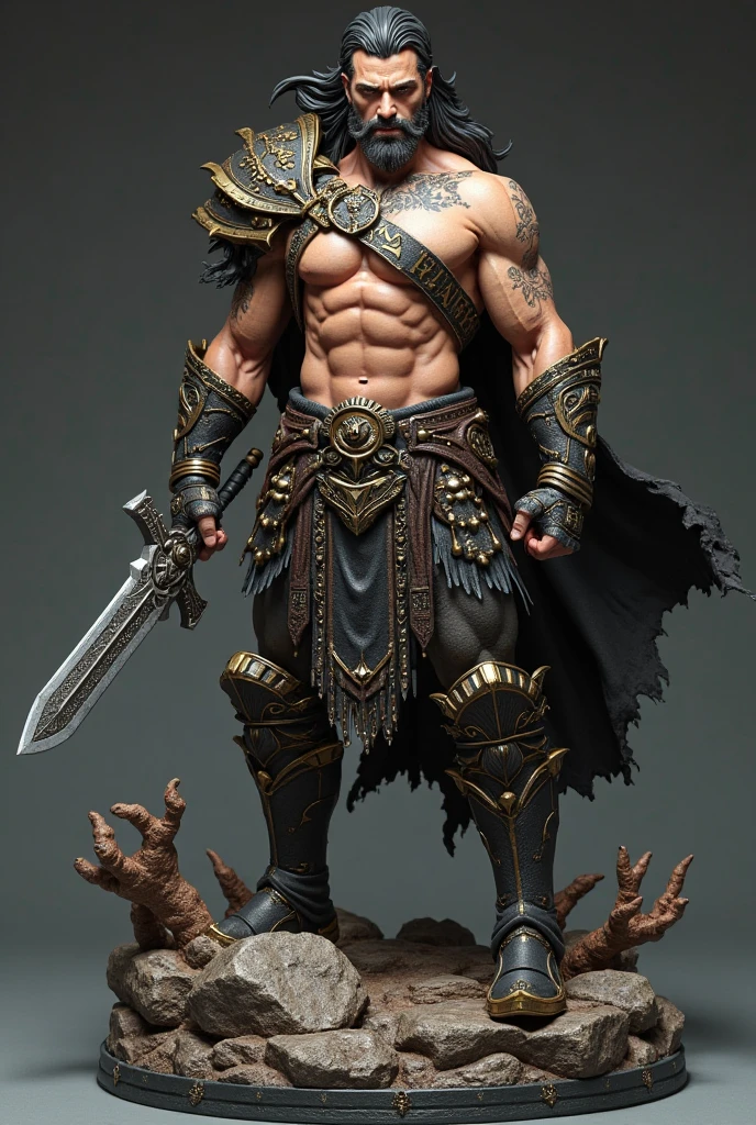 There is a man holding a shield,Skull shield heavy hand gesture style close up, Extreme hand details, Character Art Close-up, Detailed weapons, Rich in details, muscular character, , Ultra-detailed fantasy characters, Wallop : :, Wallop painting style, Wallop rossdraws, Extremely delicate skin, Digital Characters, Wallop!!