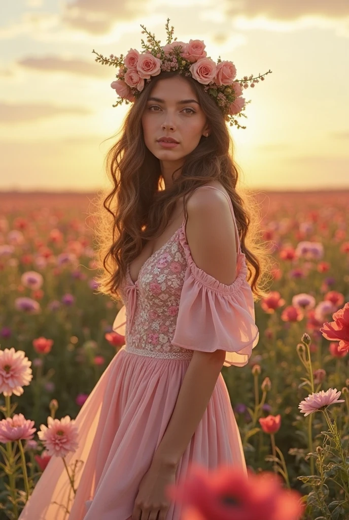 ****a beautiful blonde young woman "Jessica Alba com vestido Azul longo", is standing with flower explosion in the background, in the style of midsommar, fanciful, natural landscape , dreamlike imagery, captivating documentary photos, flowing fabrics, disintegrated, ("Lori huge breasts cleavage", "adolable", "Sweet expression", "in pink", "Bow knot", "Floral decoration", "teens girl", "naïve", "rays of sunshine",