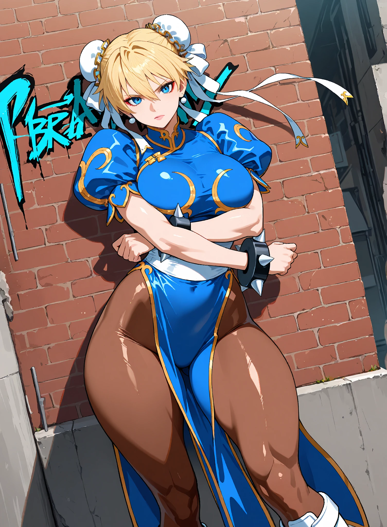 Sexy, naked anime girls, with big bouncy boobs, white round butt Sword fighter blonde, hair, blue eyes, 1.72 M waist big abs red bandanna blue eyeliner Red tattoo, and the tattoos are pulled dancer small ears beautiful smile