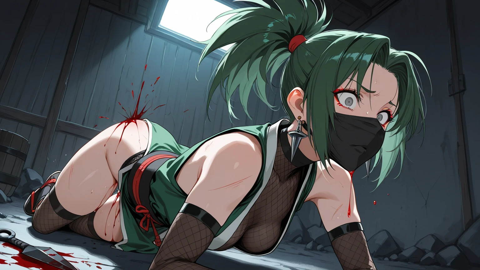 Asui_Tsuyu, nude, red gag, Blushing, frowning, Bondage and BDSM, Whole body, kneeling position on the floor, Ball Gag, red gag, Arms behind back, arms tied, bdsm, bondage, bound, bound legs, shibari, rope, spread legs, barefoot, arms behind back, bondage shibari, saliva, drooling, excessive saliva, pussy vibrators, Takate Kote, Panting, ((Blindfolded eye, Blindfold around the head )), Cat position, Nipple piercing,