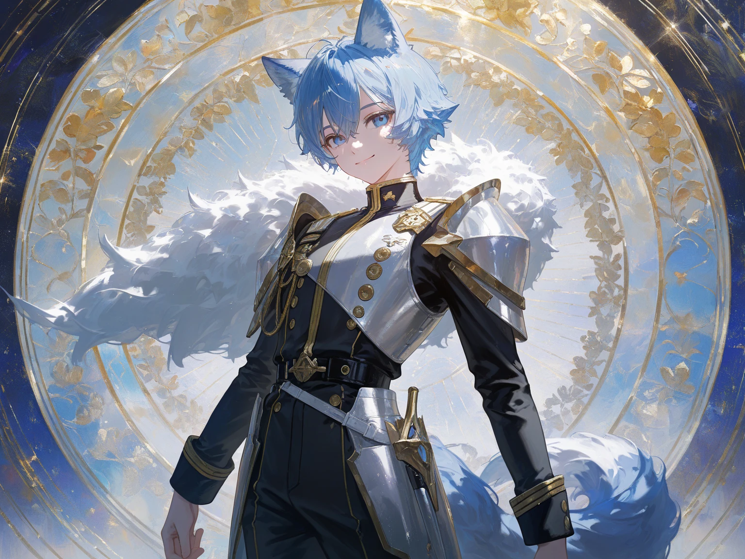 boy, fox, cyan furry, white skin, full body, twink