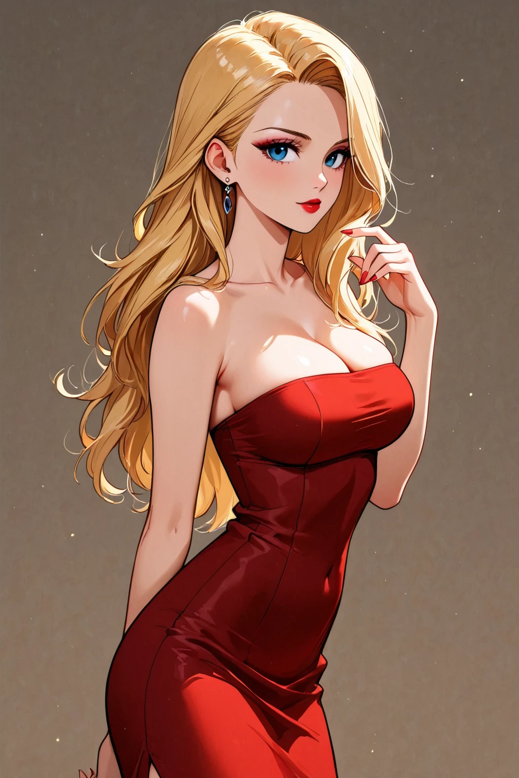 (Masterpiece:1.2, Best quality), (1lady, Solo, Upper body:1.2), big breasts beautiful,Dragon Mother,Cartoon girl,garments: red long skirt,