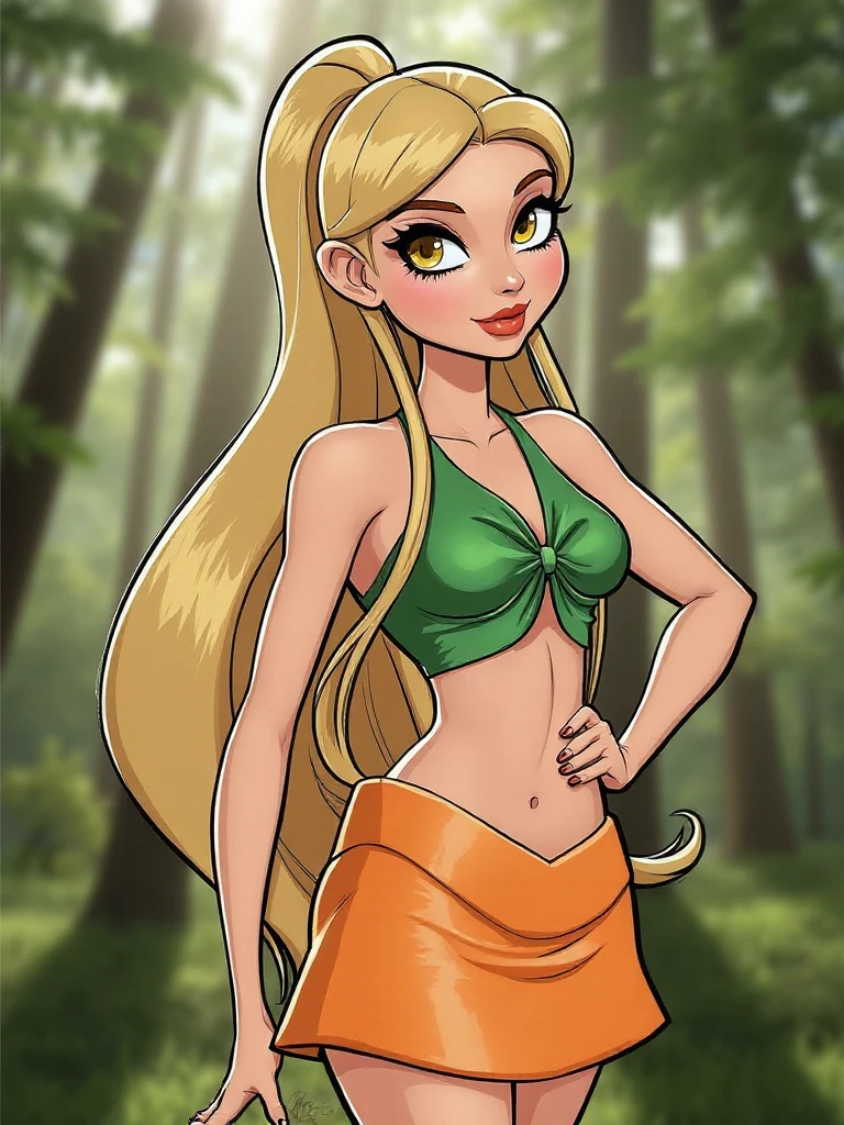 <lora:TFM_Chibi_Zelda:0.6> 1girl, blonde hair, 80s anime style, casting a magic spell in a forest, flaming trees