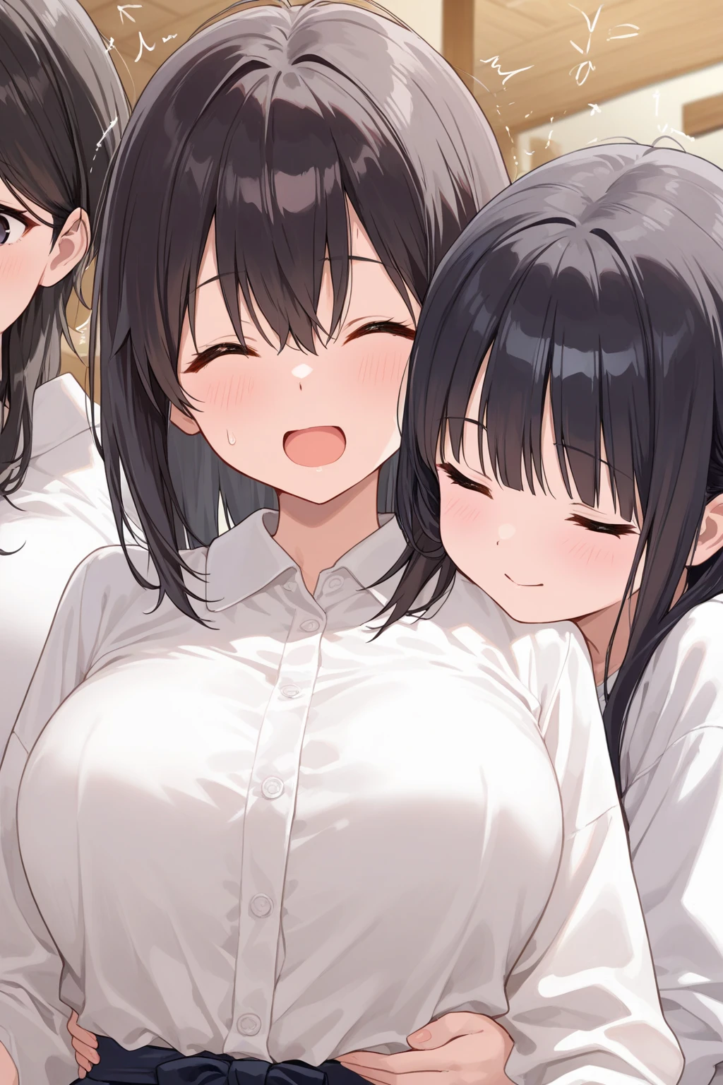 2 girls, sucks the breast , realistic, detailed, high quality, 4k, 8k, <lora:TitsSuck:0.6>