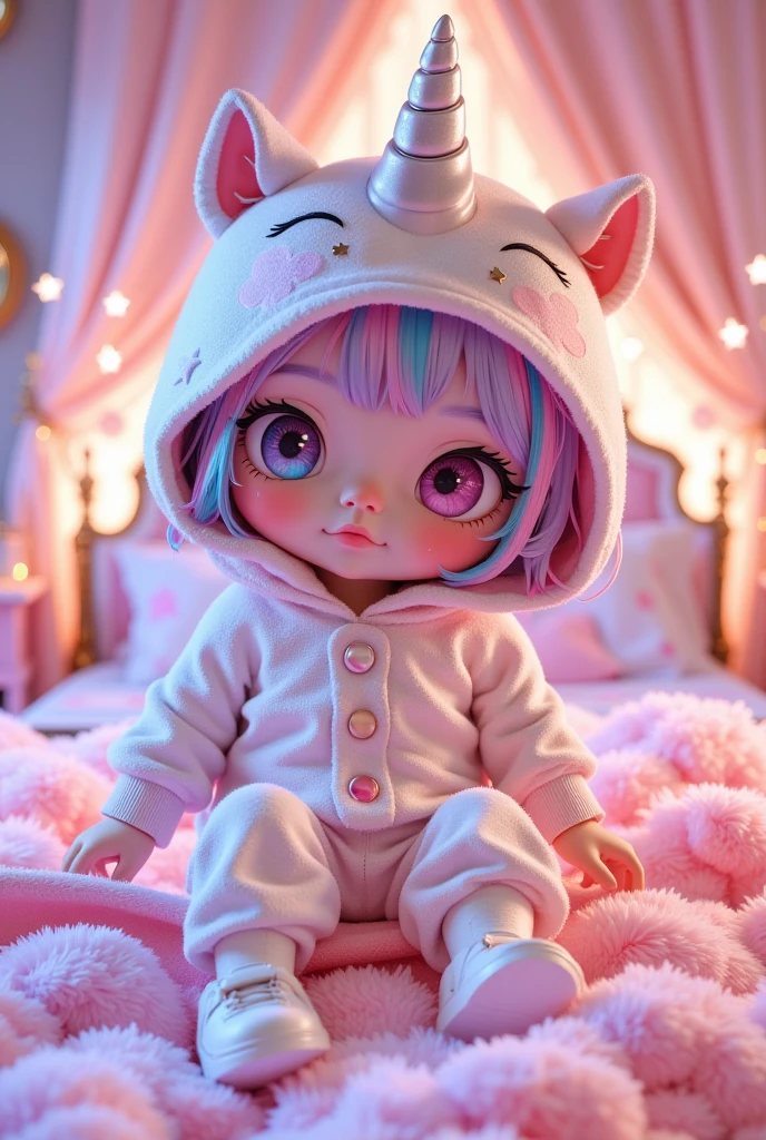 Cute anime alien girl with in lavender pajamas