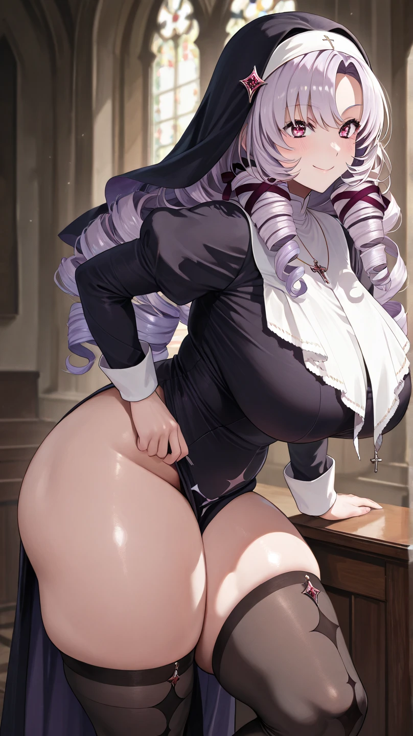 Elaborate CG artwork, (best qualtiy, exquisite detailing, absolute masterpiece), (Head to Toe Image)), ((Full body image)),((posterior view)),(opening legs),(plus size model)),((White short cape with fur,Wearing sexy BDSM gear)), (((Black skin))),(((Light silver hair))), ((shorth hair,Graduation Bob)),(1 milf,Beautiful with dark skin、White short cape with fur,Wearing sexy BDSM gear),Detailed beautiful mature face, very detailed beautiful face and eyes, (detailed seductive and sharp eyes), (plump shiny purple lips)), (Purple Eye Shadow), blush, (sadistic seductive smile), (Curvaceous), ( unbelievably huge curvaceous hips), (very huge sensual ass), (ridiculously massive thick thighs), (glittery skin), (wet oily skin), Fingernail Art, Jewelry, Bracelet, hoop earrings