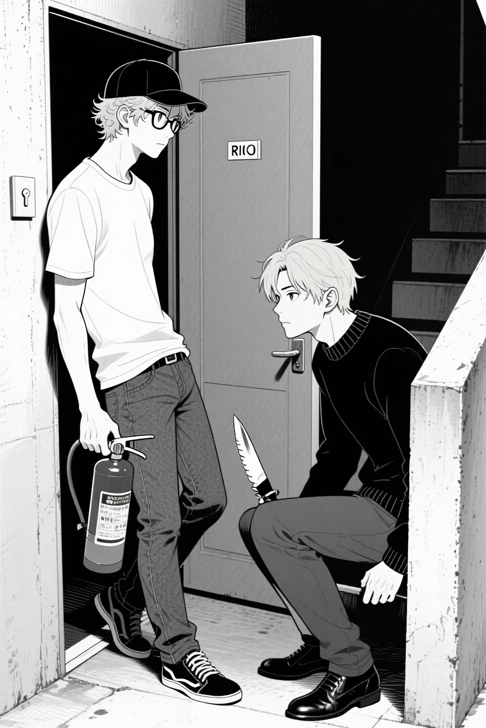 Slender, A muscular man in white briefs is holding his crotch. he is blushing. He is in the school bathroom., and、There is a puddle at his feet. The middle of his white briefs is yellow and wet.,He is wearing a school uniform,Middle school students