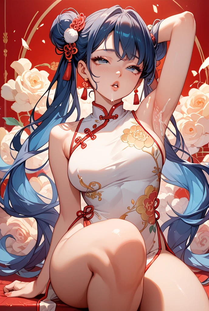Chinese beauty is in very good shape and wears a bodysuit
