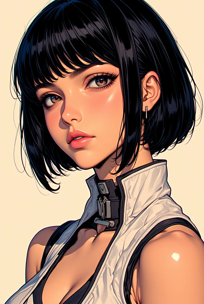 1girl, cyberpunk, (full body:1.1), thighhighs, cleavage, perfect eyes, perfect face, kuvshinov, (gradient background:1.2),