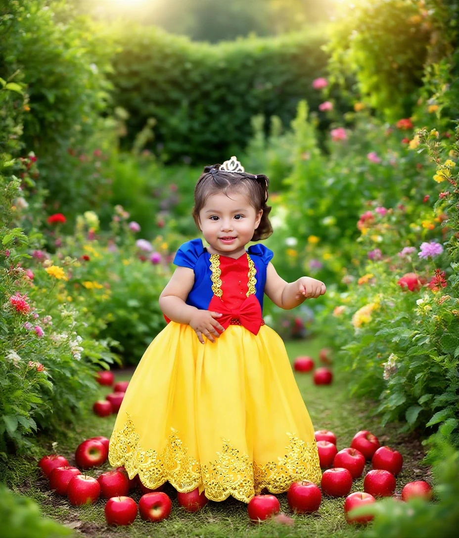 Real pinay baby girl wearing pink gown sitting in the floor with background castle and arounding flowers with name "one" write beside