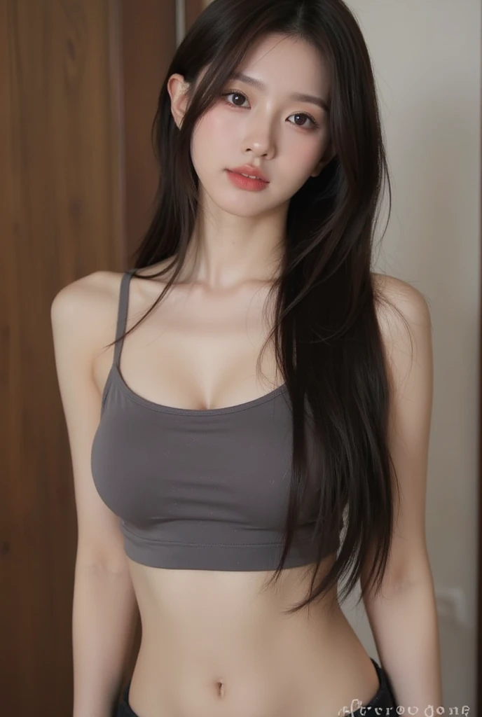 Gorgeous young Chinese woman wearing bandeau,Superskirt,Inspired by Aeon Andreescu's surrealist paintings,Black color hair,gold earring,firm breast,cleavage,Cute and charming smile,Clear face,Glossy glossy skin,Chinese female idol