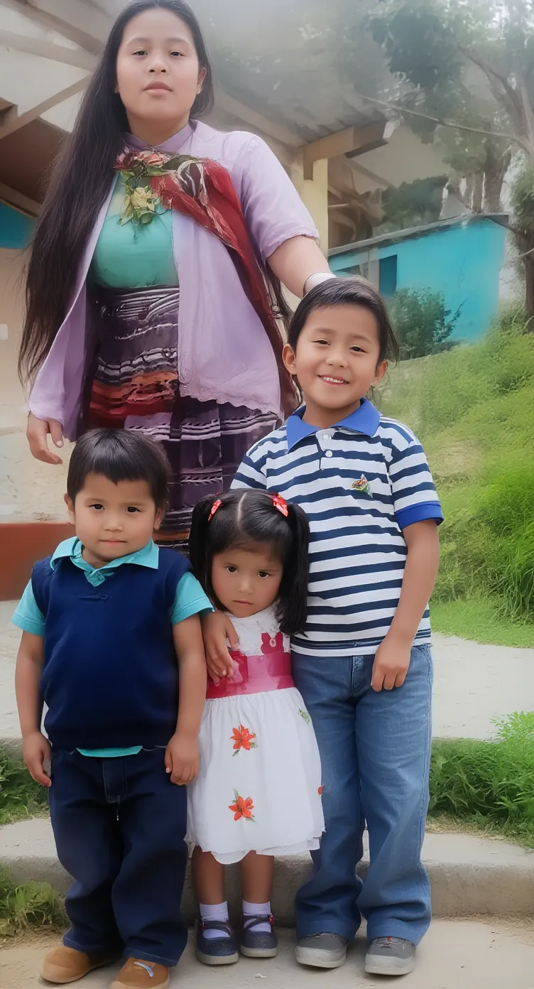 Two children and a woman standing on the windowsill, old picture, childhood memory, hyper HD, Masterpiece, Textured skin, High quality, High details, Best quality, A high resolution, 16k, childhood friend, around 1 9 years old, Profile picture, scanned, photograph taken in 2 0 2 0, Help me, inspired by Li Keran, 90's photo, foto antiga, 90's photo, discovered photo