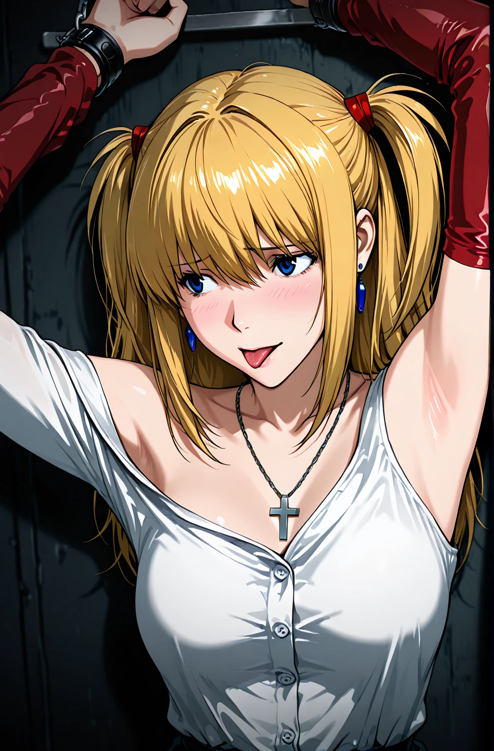 1girl, solo, (highly detailed eyes), detailed face, intricate details, portrait, upper body, samus aran, blonde hair, blue eyes, ponytail, ((gym uniform))), soft lighting, looking at viewer, seductive smile, happy, closed mouth, ((mature female)), tall female, giantess, realistic, speedo-19000