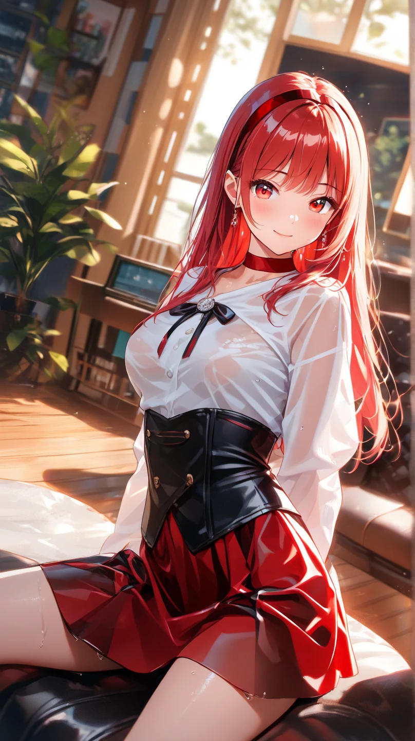 masterpiece、Soft Focus , Bright gradient watercolor、Tabletop, High resolution, 8k, Anime Women, Delicate and detailed writing 、Detailed digital illustration、high resolution, high quality、Detailed Background、Close-up photo、(((Two arms、Four fingers, One thumb)))、Detailed female face、(Accurate Fingerasterpiece:1.2)、highest quality、High resolution、unity 8k wallpaper、(figure:0.8)、Highly detailed face、Perfect lighting、Highly detailed CG、(Perfect hands、Perfect Anatomy)、
(Cowboy Shot:1.1)、One girl、stand、basket、knife、Red apples、Red dress、Red hair ribbon、Red Cape、Red Shoes、Red Hair、absurdly long hair:1.5、drill hair、ahoge,red eyes、Big round eyes、Open your mouth、Red short skirt、zettai ryouiki、(large breasts:1.4)