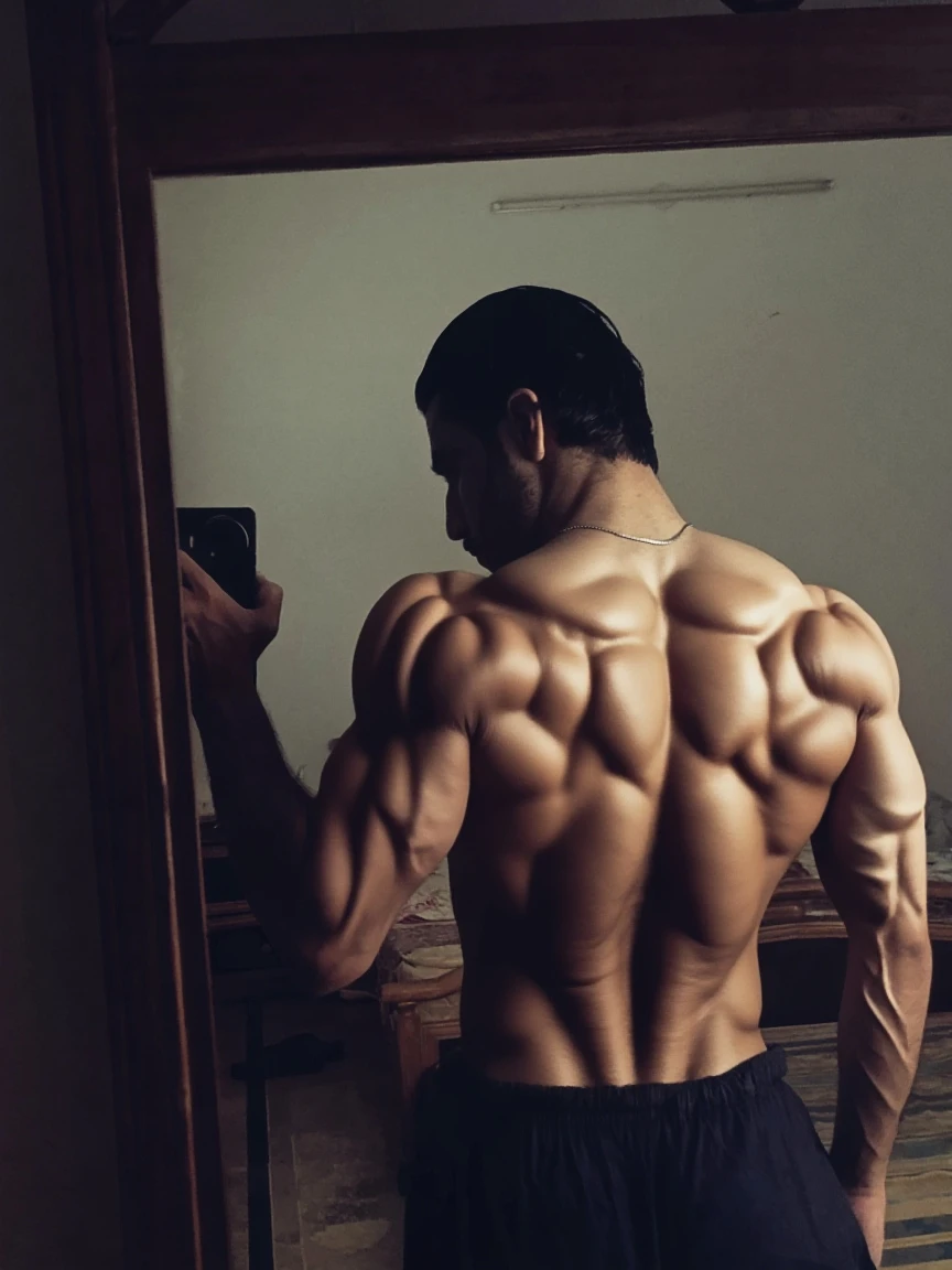 Flexing arnold back pose