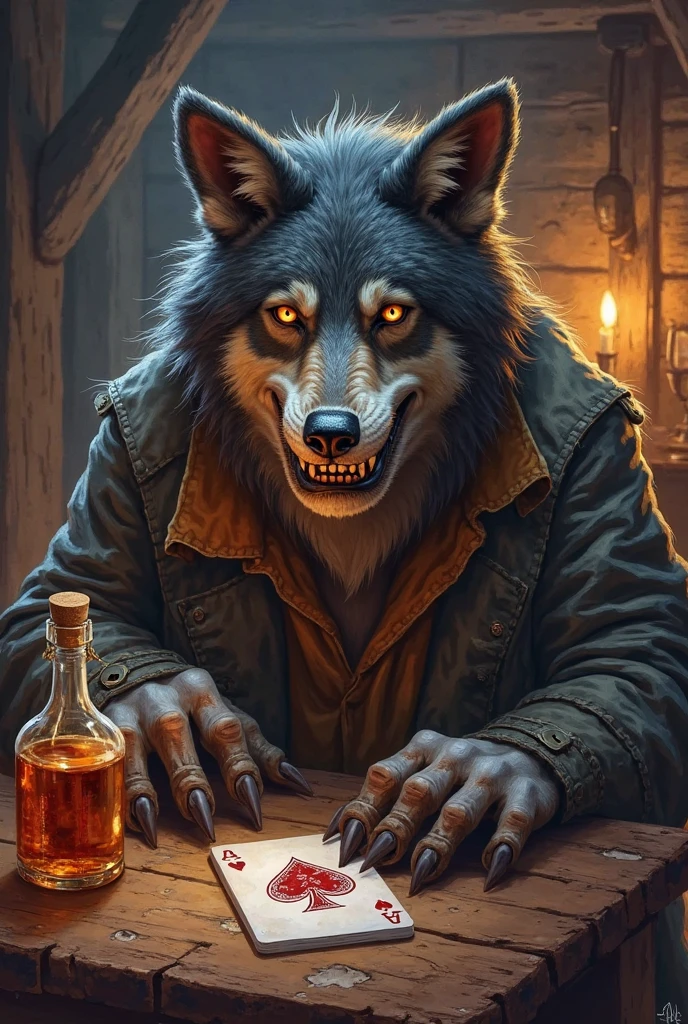 Game card in the style of the game Werewolf for the role of the drunk ...