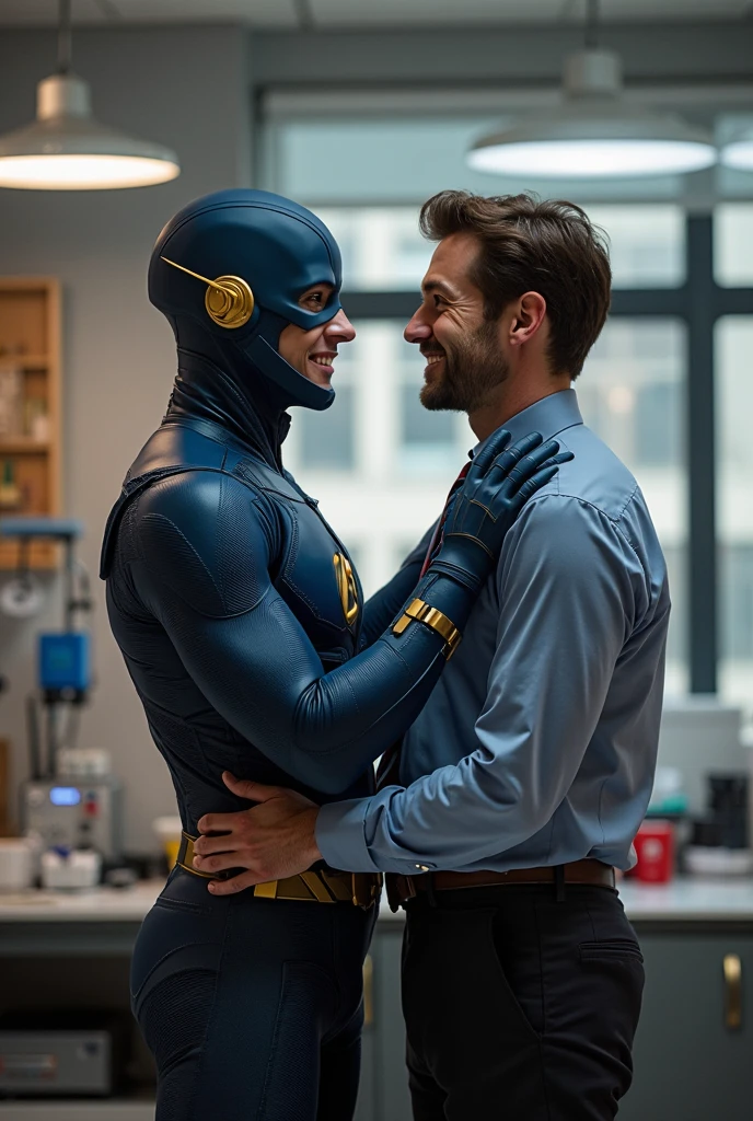 1980s, luxurious shower room, gay, bara, 2men, two men naked, wearing only white briefs, Batman hugs and licks the chest of his beloved old man Alfred with a smile like a , slim tall Alfred accepts it with a smile and strokes Batman's head