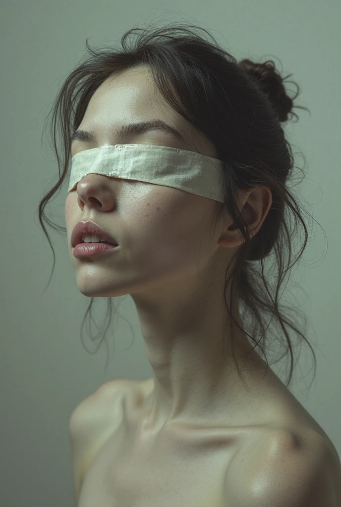 Realistic photo of blindfolded and ball gagged japanese girl