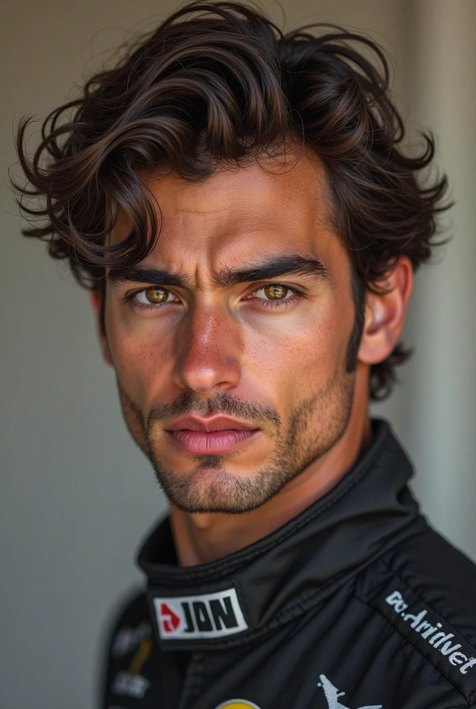 A hyper-realistic digital portrait of a young Formula 1 driver in his ...