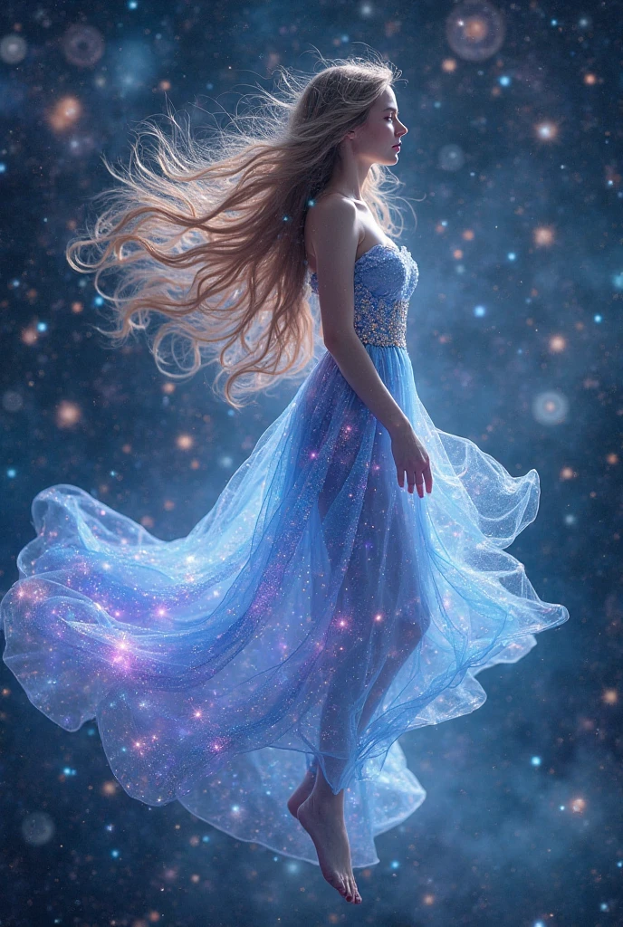 A beautiful and ethereal young woman with long, shiny hair flowing like ...