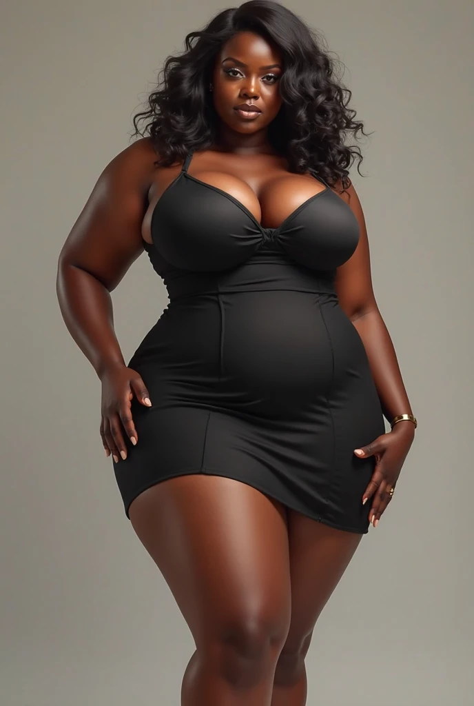 Curvaceous African woman, jovem, Beautiful, without cloths ,olhos grandes, long eye lashes, long flowing dark brown hair, usando vestido, brincos de perola, colar de perolas, seios grandes, Standing in a garden, ruins in background, fotorrealista, high resolution, Front view