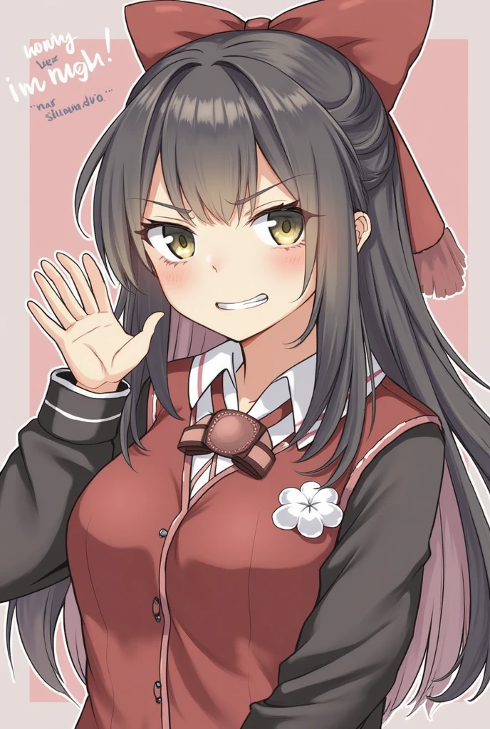 score_9, score_8_up, source_anime, 1girl, solo, pov BREAK  <lora:MakiTPonyXL-000009:1> Harumaki, 1girl, low twintails, red eyes, brown hair, mole under eye, hairclip, red shirt, brooch, pleated skirt, white bow, red thighhighs, red scrunchie, upper body, incoming punch, furrowed brow, clenched teeth, punching