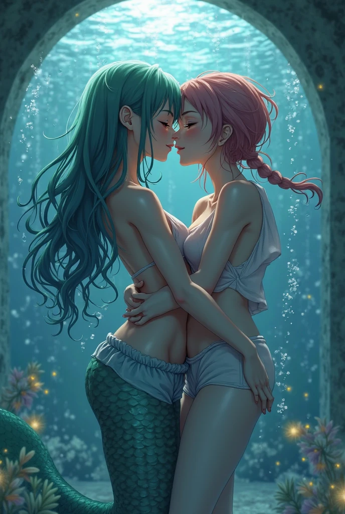 Two Mermaid blowjob, kissing,