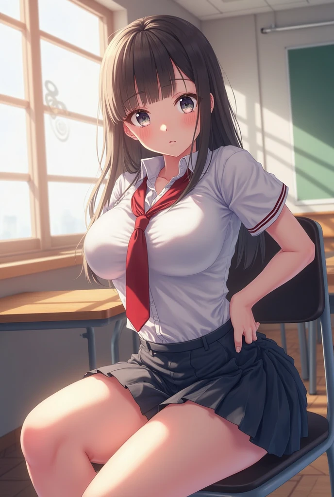 masutepiece、​masterpiece、top-quality、ultra-detailliert、hight resolution、hight resolution、8K Portrait、Unity 8k壁紙のhigh-detailCG、Unity 8k壁纸、cute little:1.5、Lori:1.5、Highly detailed CG Unity 8k wallpaper、逼真、realperson、cute little、 Portrait photos、shinny skin、high-detail、(sixteen years old:1.2)、(女の子1人)、Beautiful clear eyes、Ultra-fine depiction、delicated face、Lovely lips、skinny  body、big breasts thin waist、Thin leg、(school classrooms:1.6)、 1girl, cute, perfect face, seriously, (blush:1.5), big breasts,((School Uniforms:1.2)),(((clothes lift:1.5))), (((nipples))), detailed description vaginal,show vaginal,spread legs,spread pussy,((cum in vagina:1.5))