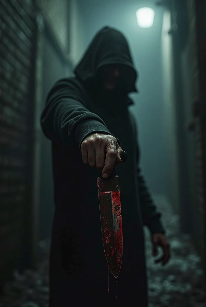 Knife a man holding a knife with blood 