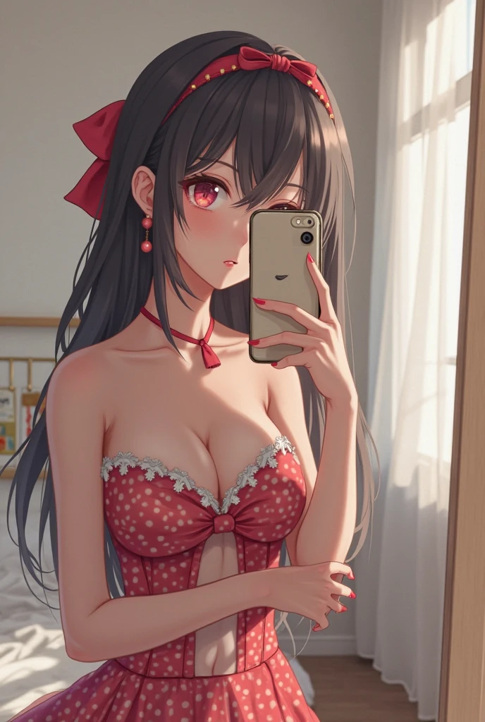 (Red lace underwear、shirts lift、lifted by self、White button-up long shirt:1.2)、((top-quality、8k、​masterpiece:1.3))、foco nítido:1.2、Beautiful woman with perfect body shape:1.4、Slender Abs:1.2、((huge-breasted:1.2))、City Street:1.2、 Highly detailed facial and skin texture、A detailed eye、二重まぶた、Big smile、