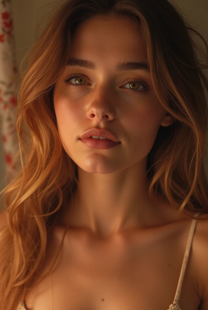 (best quality,4k,8k,highres,masterpiece:1.2),ultra-detailed,(photo-realistic:1.37),(realistic,super realistic looking) portrait of a beautiful ginger female model, with stunning emerald green eyes, a flawless complexion, and luscious red lips. She has flowing, fiery red hair that cascades down her shoulders, framing her face perfectly. The model exudes confidence and elegance, with a gentle smile that radiates warmth. extremely detailed face and eyes, selfie