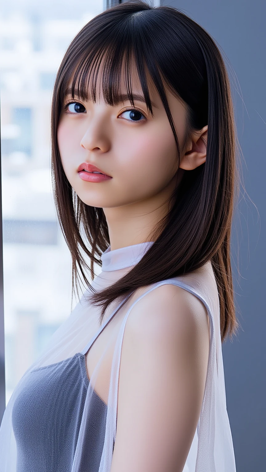 masterpiece, highest quality, 4K, Ultra-high resolution, mishoujo, Painting, Beautiful eyes and fine face, figure, Beautiful details, high resolution figure, Shine_white_particle, One girl, Small breasts、Large Breasts、High 、Japanese、Japanese Idols、A kind smile、おっぱい、ガーターベルト