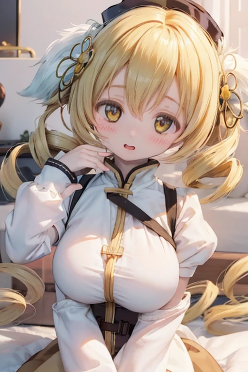 (best quality,ultra-detailed,masterpiece:1.2),expressive eyes,perfect face,beautiful Mami Tomoe,sofisticated pose,long pink hair,golden eyes, pink lips,detailed magical girl costume,dark background,glowing ,anime style,vibrant colors,mysterious aura cute (((((thick lips)))))(curvy)full body Voluptuous Body Figure show your butt(((((sleep on bed)))))zoom tits