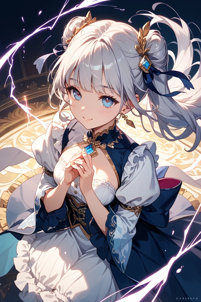 CGSetsoty Trends、Fantasyart、beautiful character painting、((Luxurious decoration、Luxurious interior、ue、antique))、Full body Wuxia、epic exquisite character art、Stunning character art、Beautuful Women、(((beautiful and very large udder、Chest about to burst、1 girl、Soio、One lady、hide one eye,Outer silver hair、Blue hair inside)))