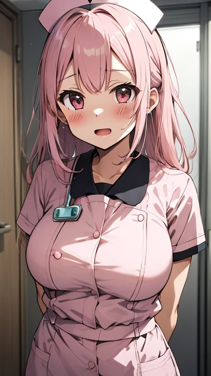 masterpiece, best quality, sitri, Nurse帽, Nurse, Hospital, Pink skirt, Smile, Huge breasts
